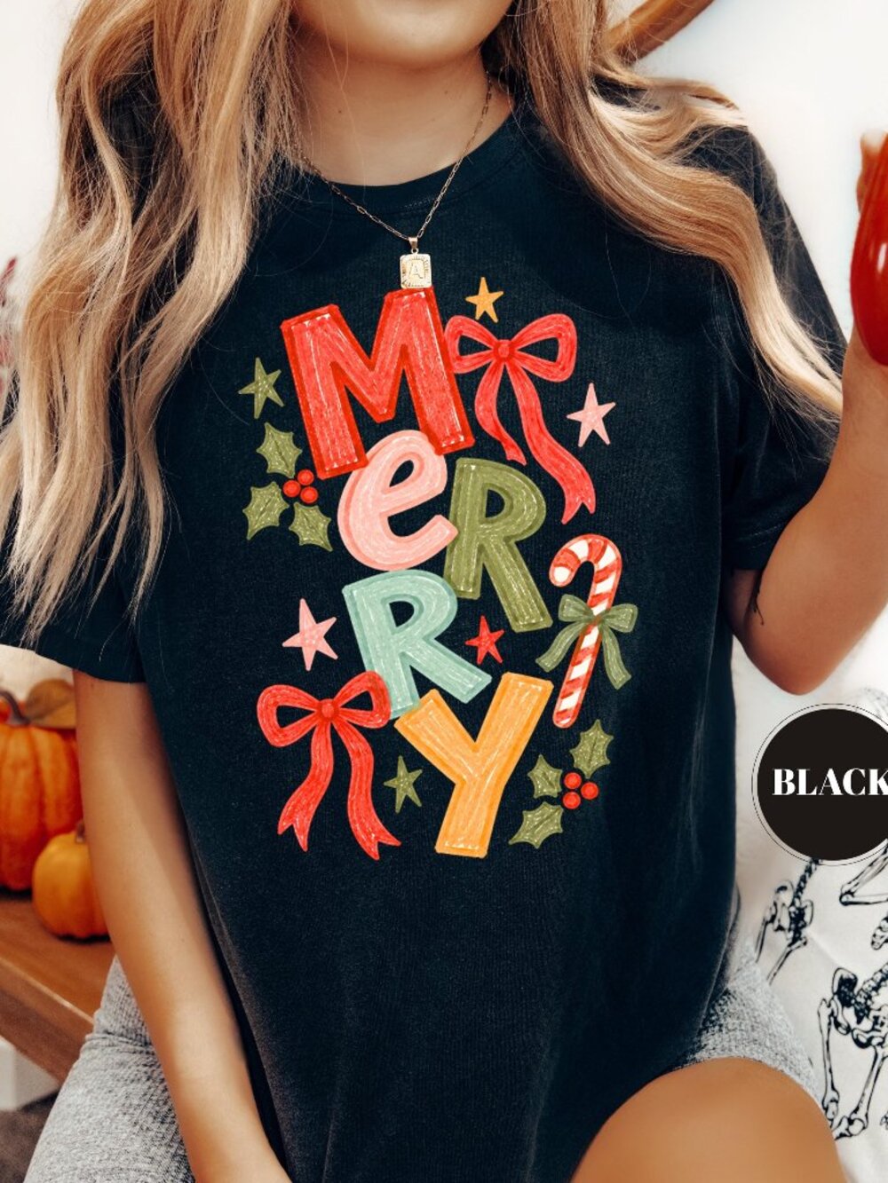Merry Christmas Festive T-Shirt, Coquette Bow Holiday Tee